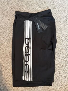 bebe Sport Black Athletic Bike shorts with White Stripe Logo, 3X NWT